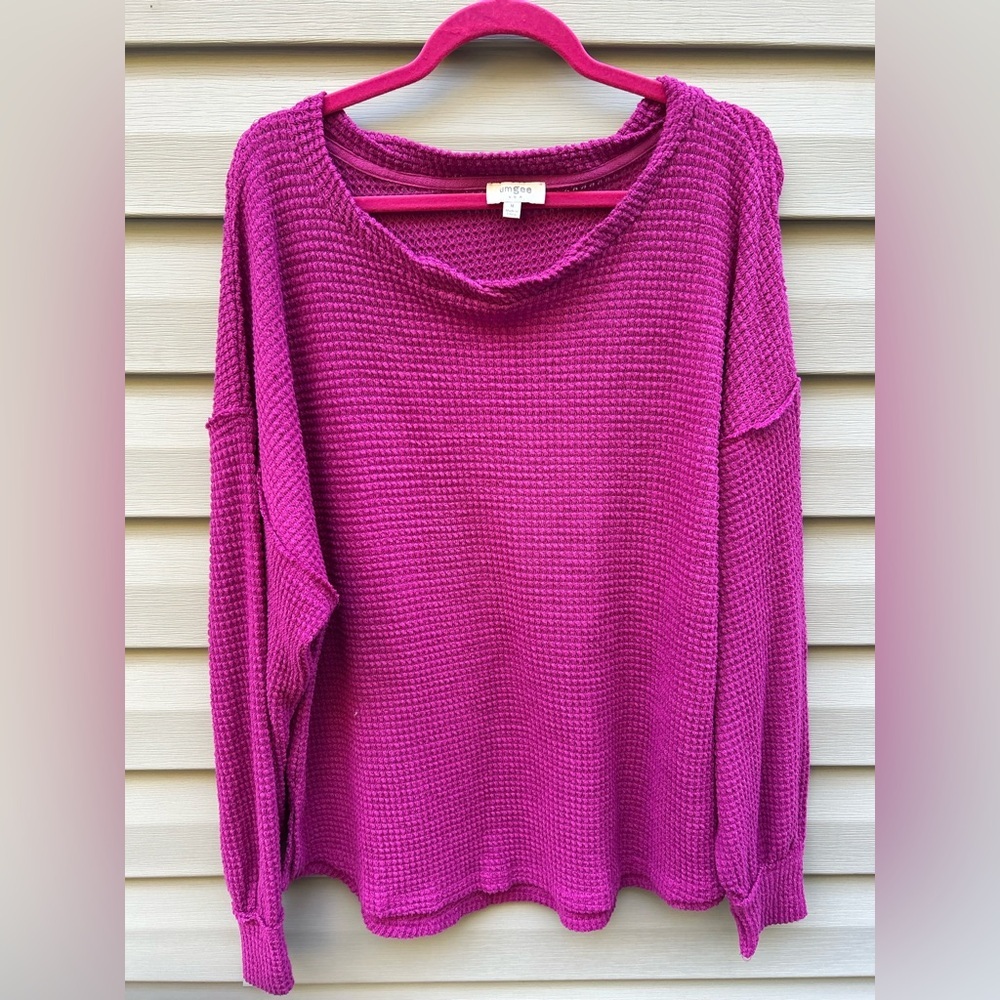 Umgee Size M flowy waffle blouse balloon sleeve Lagenlook oversized sweatshirt